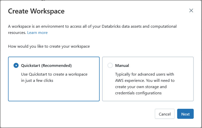 Quickstart Workspace Creation